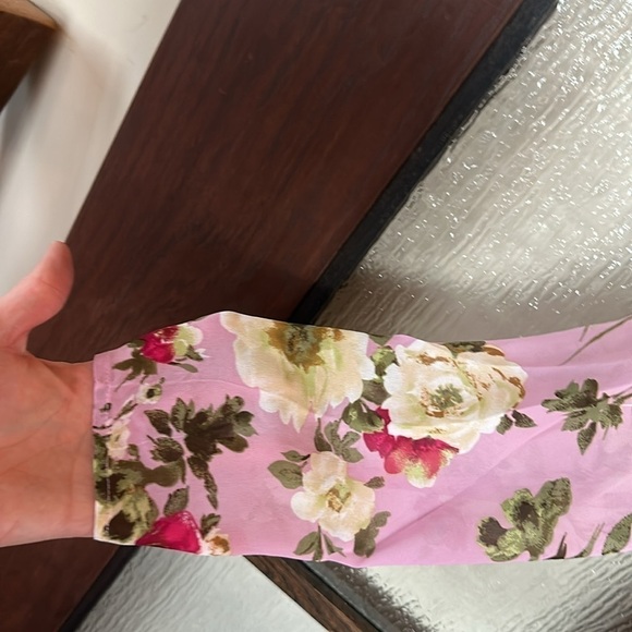 LUSH Mauve Floral Ruffle Hem Rouched Surplice Bodice Long Sleeve Mini Dress Sm - Picture 4 of 9